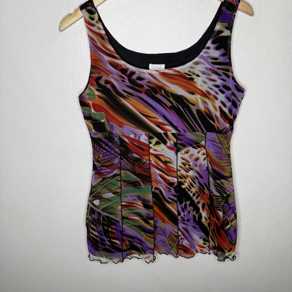 Conrad C. Collection‎ Multicolor Y2K Tank Top Purple Scalloped Women's Medium